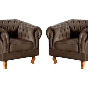 Conjunto 2 Poltronas Chesterfield Dom Pedro Decoração Sala Recepção Retrô Marrom