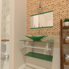Gabinete de Vidro 60cm Inox com Cuba Retangular Verde