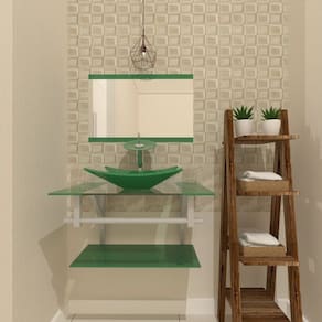 Gabinete de Vidro 70cm Inox com Cuba Retangular Verde