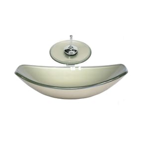 Cuba de vidro oval chanfrada 46cm champanhe válvula torneira