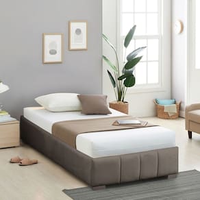 Cama Solteiro Estofada sem Cabeceira Uvaia Cabecasa Madeiramadeira Capuccino