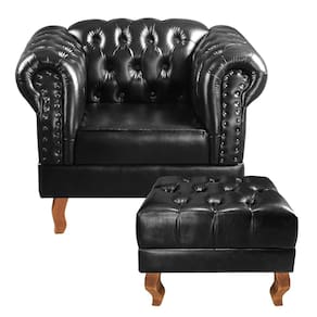 Poltrona com Puff Decorativo Chesterfield Capitonê Dom Pedro Preto