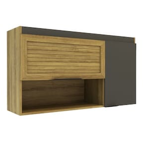Armário Aéreo 120cm com 2 Portas e 1 Nicho 2305v Porta Veneziana Mel/Grafite
