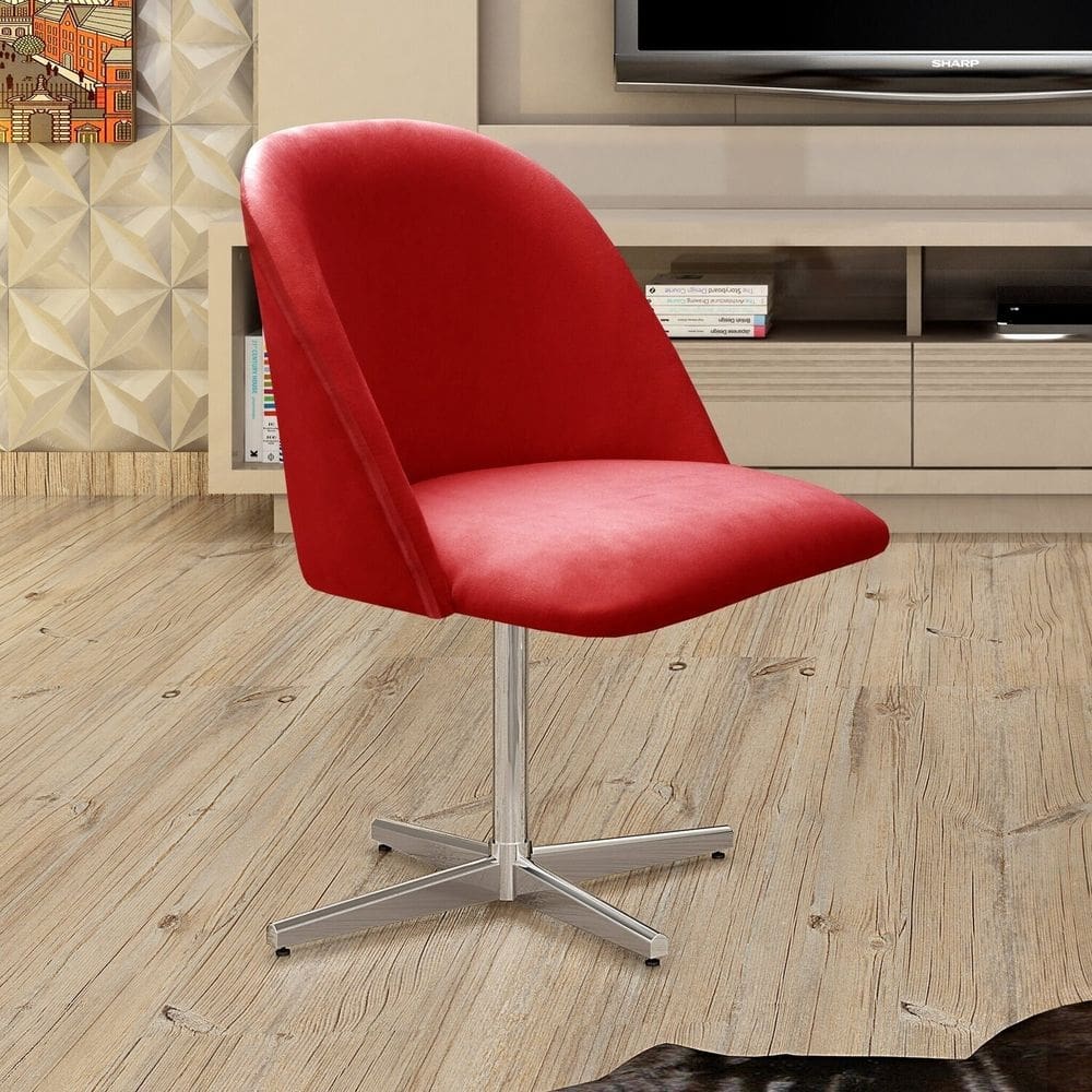 Poltrona Decorativa Gaia Giratória Metal para Sala, Quarto, Recepção Vermelho