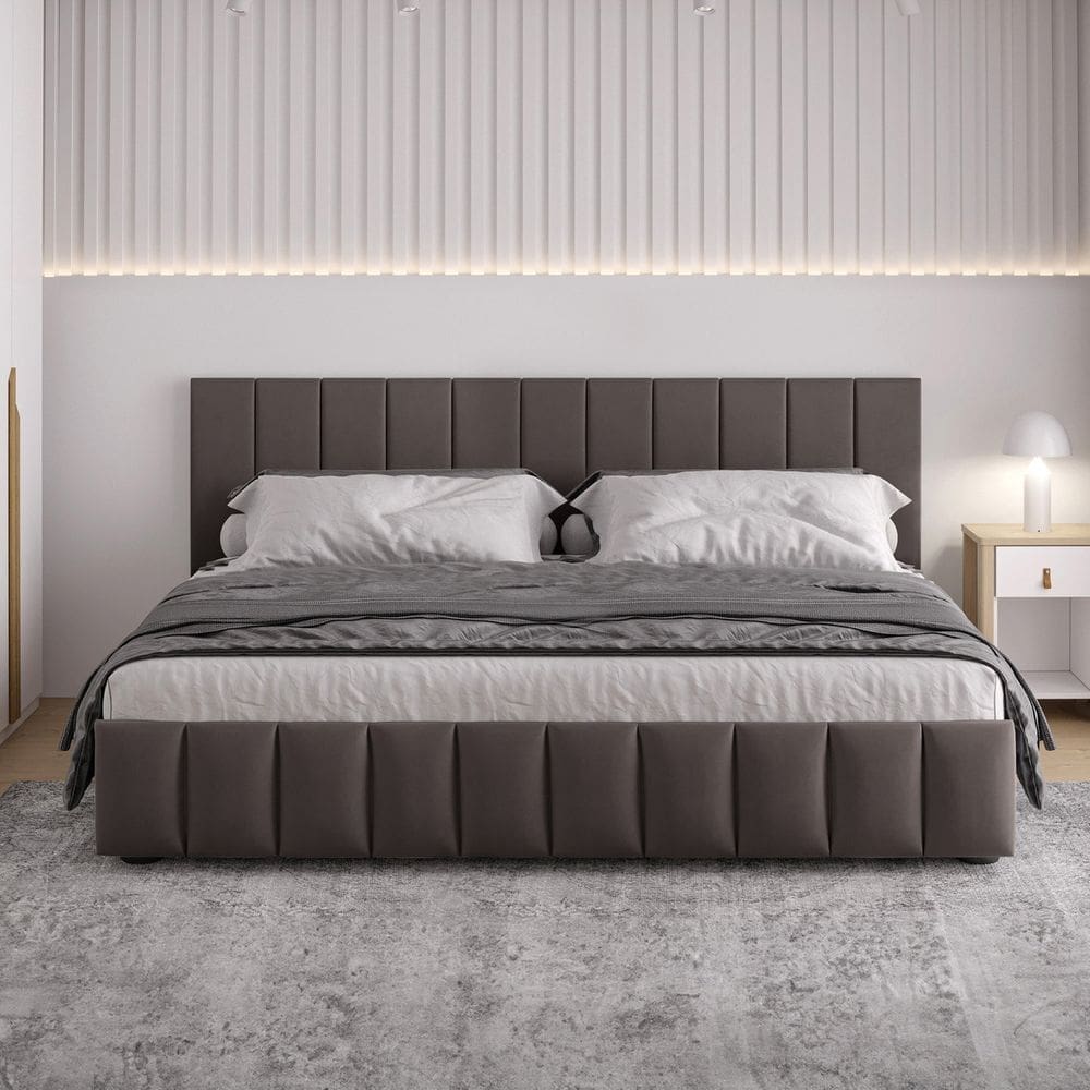 Cama King Estofada sem Cabeceira Uvaia Cabecasa Madeiramadeira Capuccino