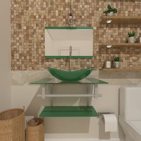 Gabinete de Vidro 70cm Inox com Cuba Oval Verde