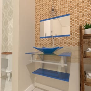 Gabinete de Vidro 70cm com Cuba Retangular Azul