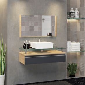 Conjunto Gabinete Banheiro 80cm Ametista Freijó/Titanium