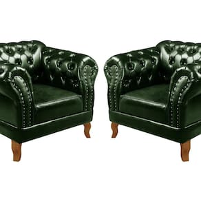 Conjunto 2 Poltronas Chesterfield Dom Pedro Decoração Sala Recepção Retrô Verde