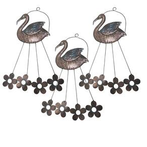 Sino dos Ventos Cisne Flamingo Flores Kit 3 Unidades Jardim Quintal Decoraçao Varanda