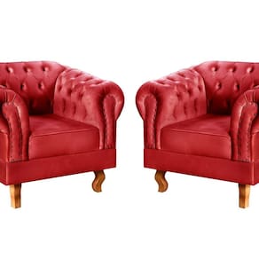 Conjunto 2 Poltronas Chesterfield Dom Pedro Decoração Sala Recepção Retrô Vermelho