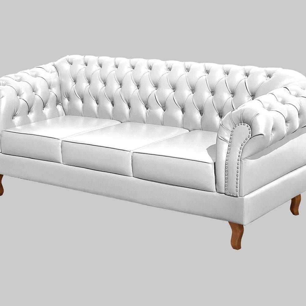 Sofá Dom Pedro 3 Lugares Decoração Sala Recepção Retrô Branco