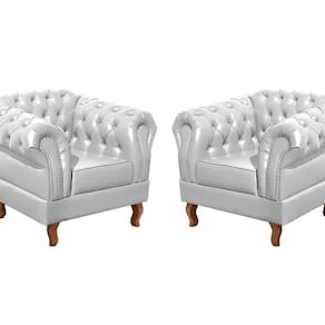 Conjunto 2 Poltronas Chesterfield Dom Pedro Decoração Sala Recepção Retrô Branco