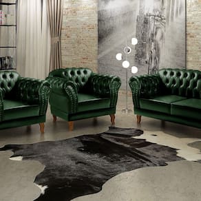 Conjunto Sofá Chesterfield 2 Lugares 2 Poltronas Dom Pedro Verde