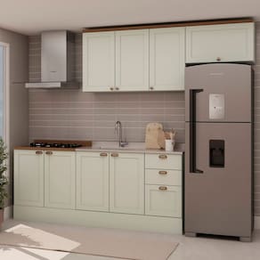 Cozinha 4 Peças com Aéreo para Geladeira e Balcão com Tampo para Cooktop 100% Mdf Verde Mint