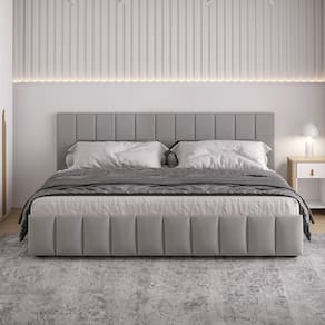 Cama King Estofada sem Cabeceira Uvaia Cabecasa Madeiramadeira Cinza