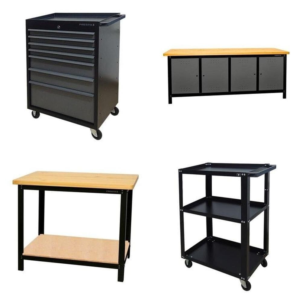 Conjunto 2 Carros Profissional 7 Gavetas 2 Bancadas Profissional 200cm para Ferramentas Presto Preto