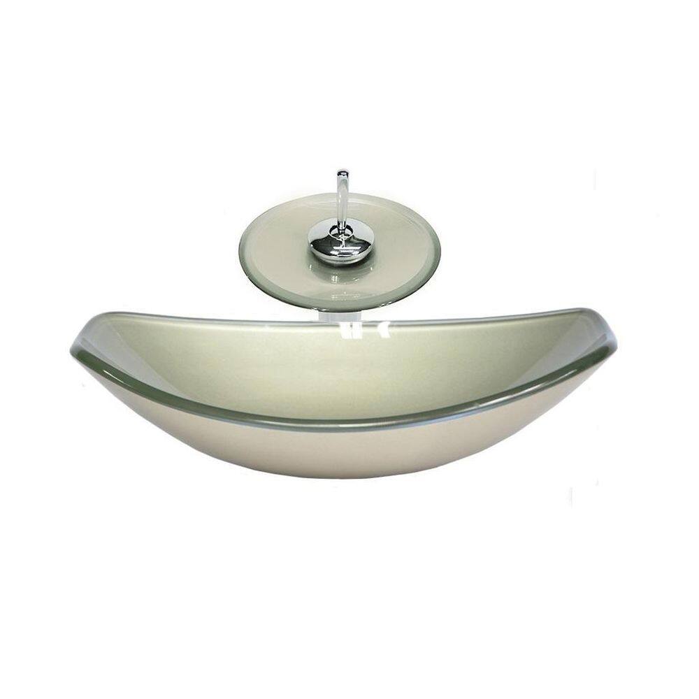 Cuba de vidro oval chanfrada 46cm champanhe válvula torneira