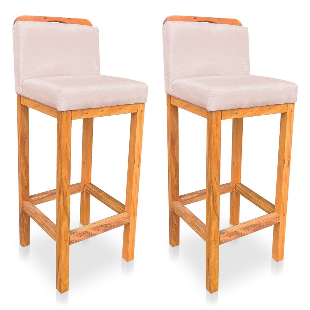 Kit 02 Banquetas Alta Rubi Veludo Rosa Bebê Base Fixa de Madeira - Pallazio