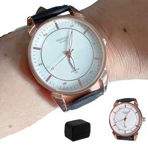 Relógio masculino yazole 398 pulseira preta + caixa