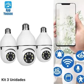 Kit 3 camera lampada segurança wifi sem fio infra microfone