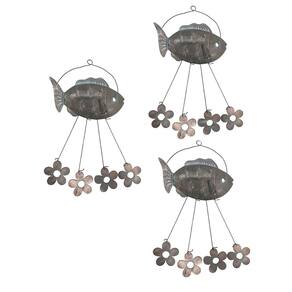 Sino dos Ventos Peixe Flores Kit 3 Unidades Jardim Varanda Decoraçao Quintal Ambiente Externo Enfeite