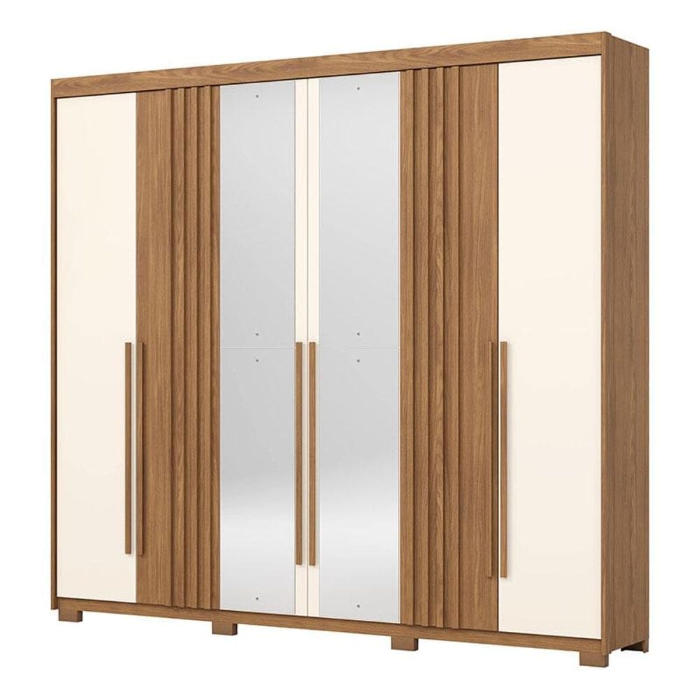 Guarda Roupa Casal Norton 6 Portas Nature Off White com Espelho - Henn