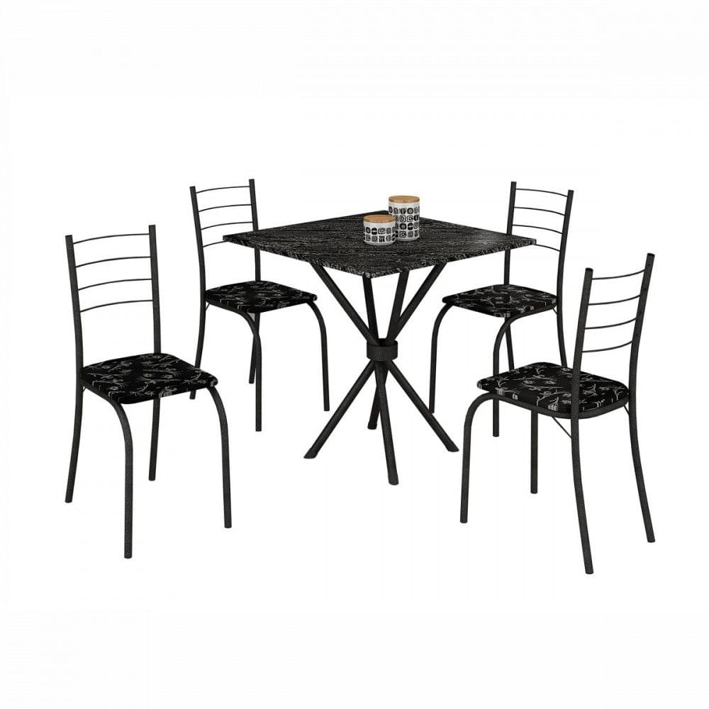 Conjunto De Mesa Ipanema 0,75m Com 4 Cadeiras Martelado Grafite Teixeira