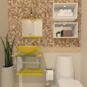 Gabinete de Vidro 45cm com Cuba Redonda Amarelo