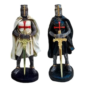 Kit 2 Cavaleiros Templarios Medievais Branco e Preto Resina