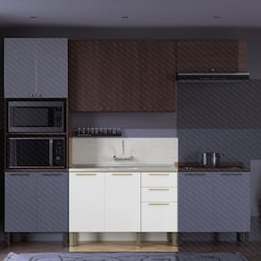 Balcão Gabinete Sálvia 120cm para Pia 3 Gavetas Branco com freijó