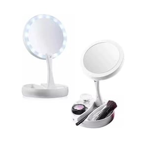 Espelho Articulável de Maquiágem Luz De Led Dupla Face Aumento De 10X