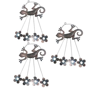 Sino dos Ventos Lagarto Flores Kit 3 unidades Jardim Varanda Enfeite Quintal Decoraçao Rustico