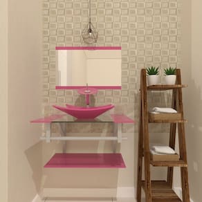 Gabinete de Vidro 60cm Inox com Cuba Retangular Rosa