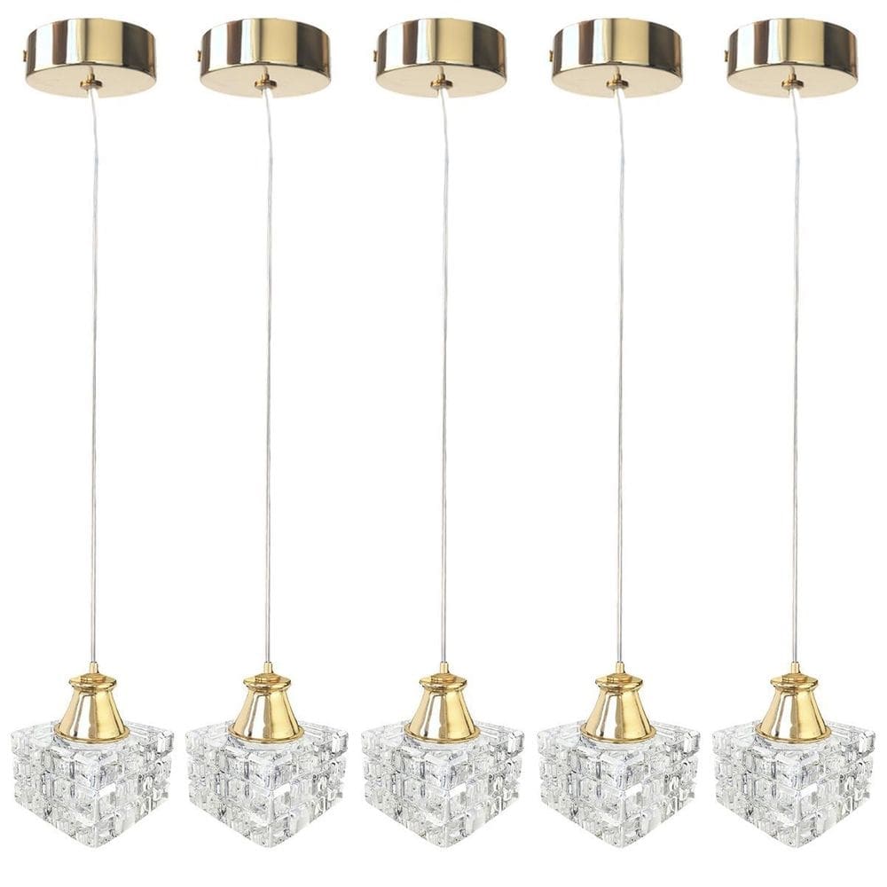 Kit 5 Pendente Cristal Interna Metal Dourado Bancada Bet42