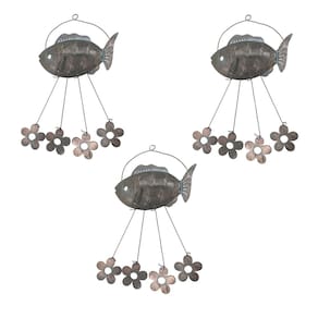 Sino dos Ventos Flores Peixe Kit 3 Unidades Decoraçao Jardim Quintal Varanda Ambiente Externo