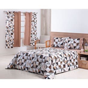 Jogo Lençol 4 Peças Cama Viúva 1,88mx1,28mx25cm 100% Algodão 180 Fios Geométrico Cáqui