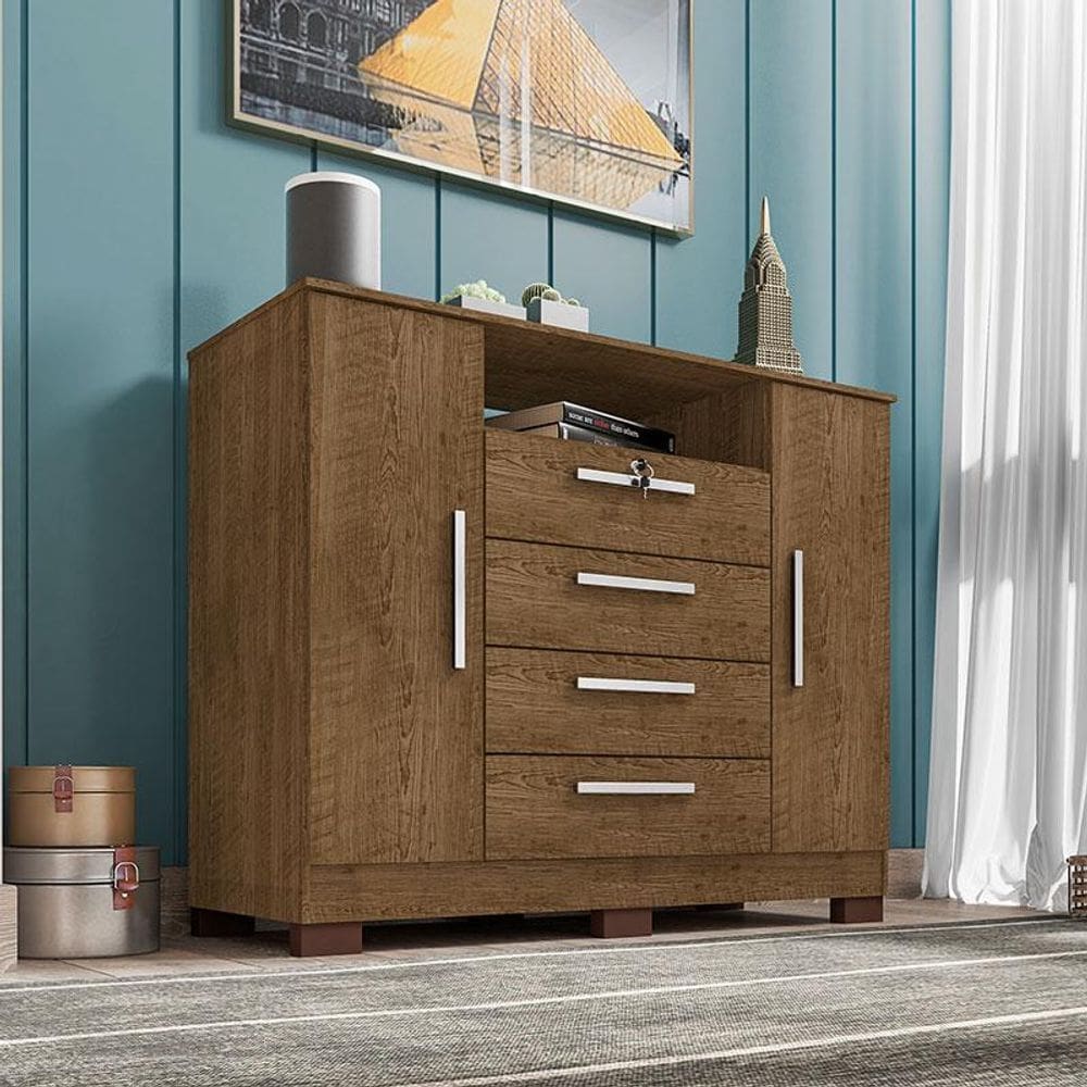 Cômoda Ambiente Mirassol 4 Gavetas 2 Portas Malbec - Incorplac