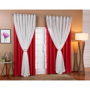 Cortina De Voil Com Forro Blackout Tecido 7,00X2,70 Vermelho