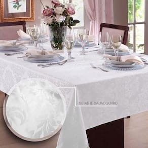 Toalha Mesa Retangular 6 Lugar Jacquard Branco +6 Guardanapo