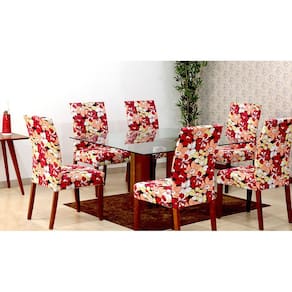 Capas De Cadeira 06 Lugares Floral Vermelho