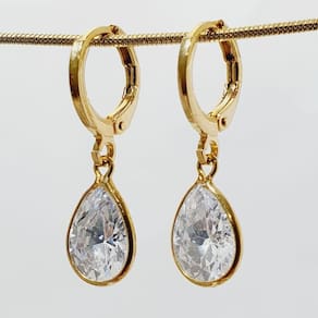 Brinco Argola Gota Cristal Folheado Ouro 18K
