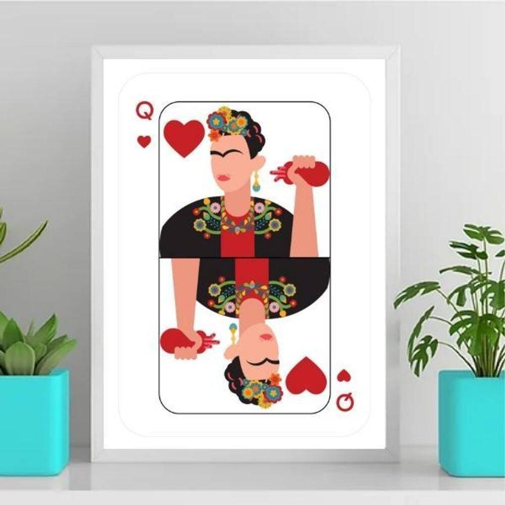 Quadro Carta De Baralho Frida Kahlo 33X24Cm - Com Vidro