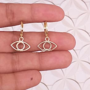 Brinco De Argolinha Olho Grego Vazado Folheado A Ouro 18K