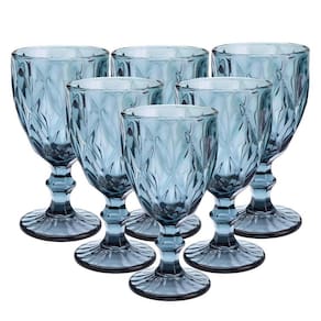 Jogo 6 Taças Vinho e Água Vidro Diamond Azul Luxo 340ml - Vivaflor Decor