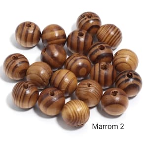 Conta Bola Madeira Mesclada 24mm Com Brilho E Furo 50 Peças