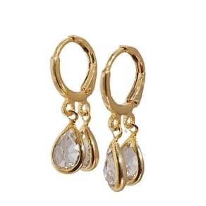 Brinco Argolinha Duas Gotas Cristal Folheado A Ouro 18 K