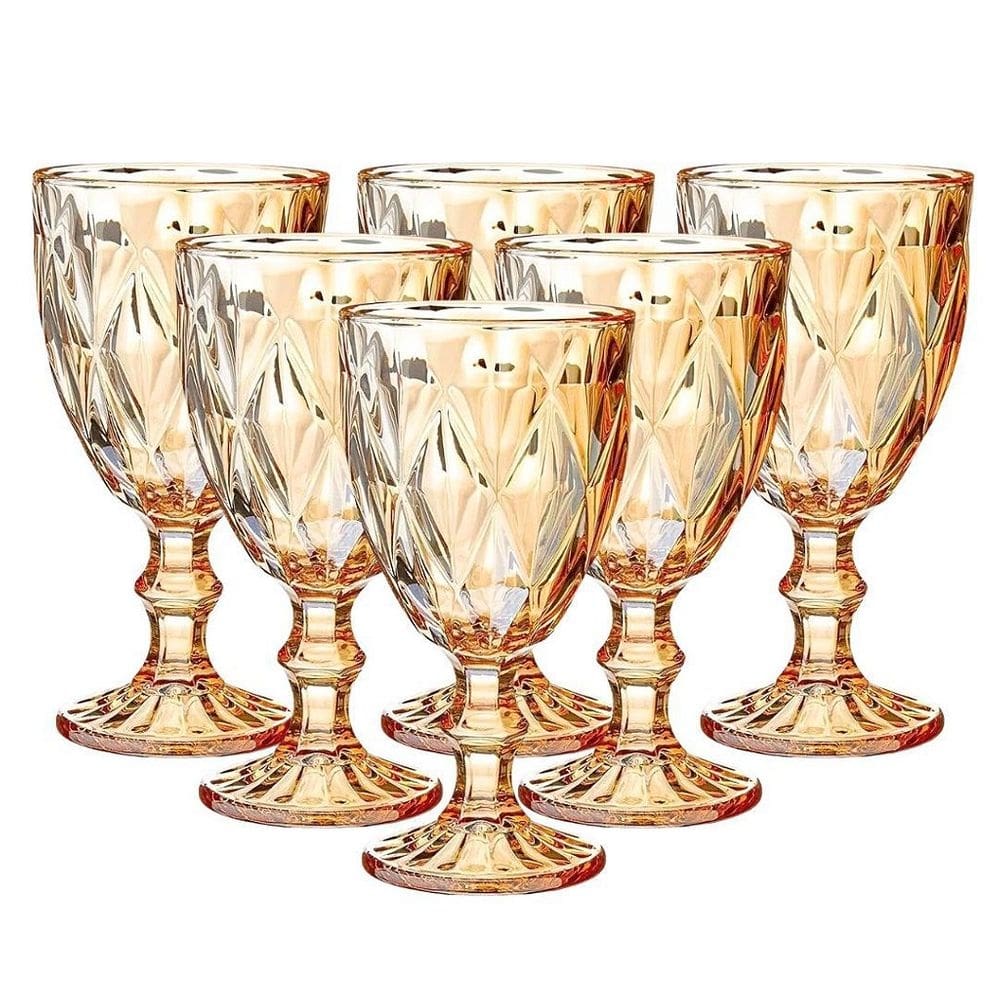 Jogo 6 Taças Vinho e Água Vidro Diamond Âmbar Luxo 340ml - Vivaflor Decor
