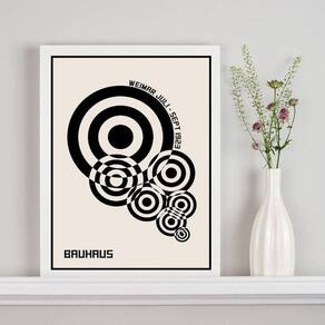 Quadro Bauhaus Círculos Bege E Preto 33X24Cm - Com Vidro