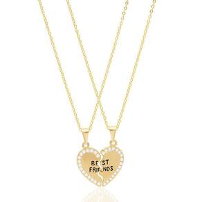 Colar Best Friends Com Strass Folheado A Ouro 18K